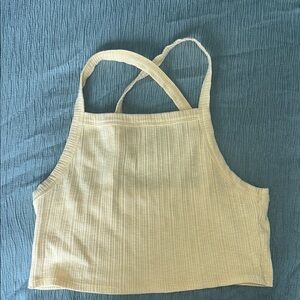 American Eagle Outfitters Pastel Yellow Ribbed Crop Tank Top